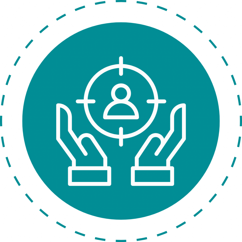 Icon für Beratung mit zwei Händen um eine Person