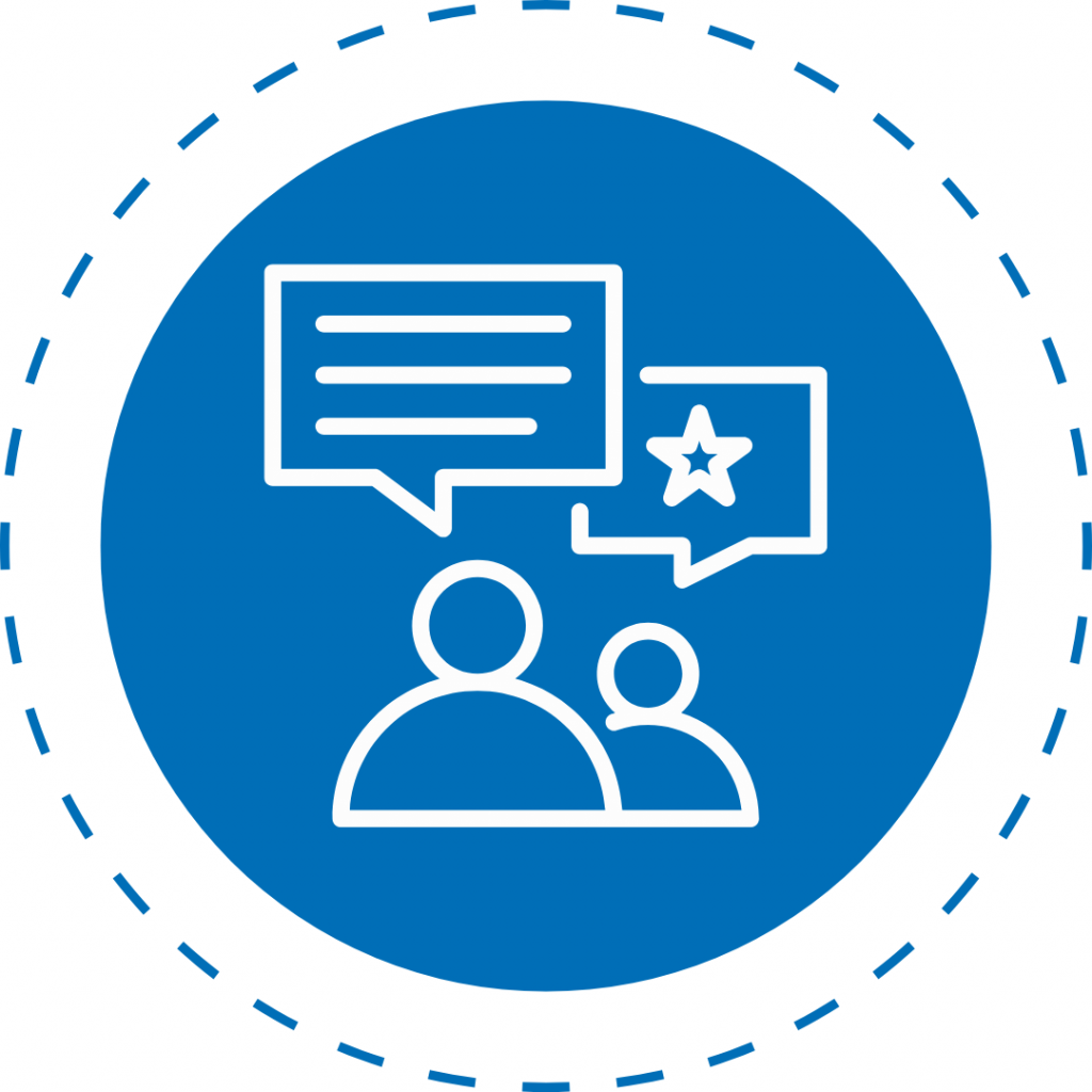 Icon mit Personen und Sprechblasen zum Austausch